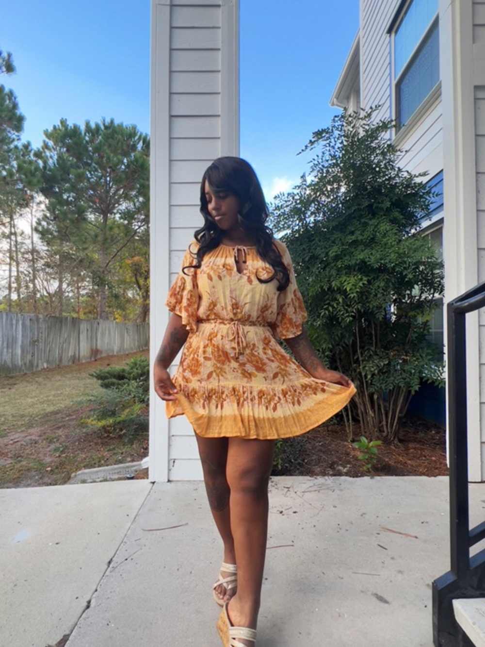 Spell Coco Lei Playdress Mini Dress Yellow XS Flutter Sleeve